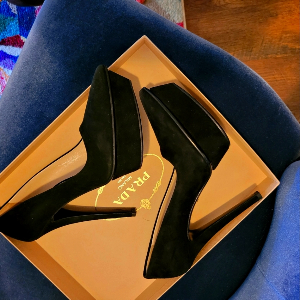 Prada Black Suede Platform Pumps